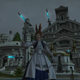 A Sage character showing off their weapons in the city of Old Sharlayan in FFXIV's Endwalker.